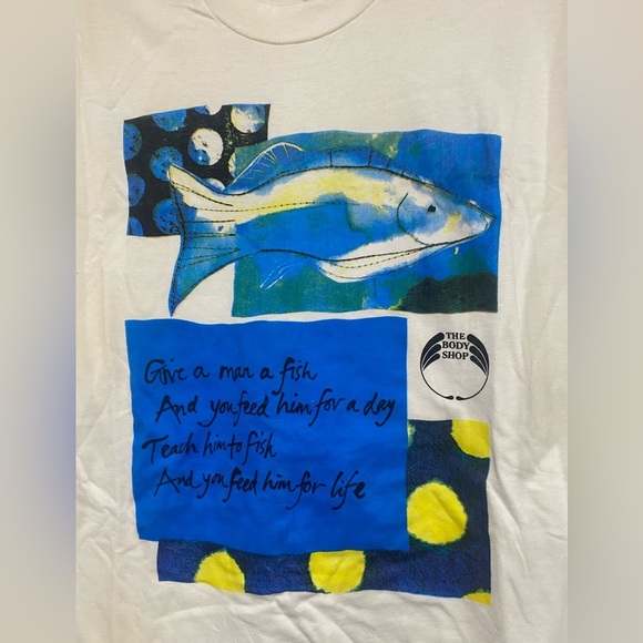 Vintage 90s The Body Shop Teach A Man To Fish Graphic Tee Size Xl Single Stitch - Picture 2 of 3